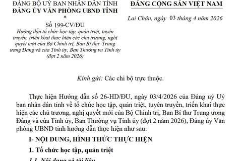Hướng dẫn tổ chức học tập, quán triệt, tuyên truyền, triển khai thực hiện các chủ trương, nghị quyết mới của Bộ Chính trị, Ban Bí thư Trung ương Đảng và của Tỉnh ủy, Ban Thường vụ Tỉnh ủy (đợt 2 năm 2026)